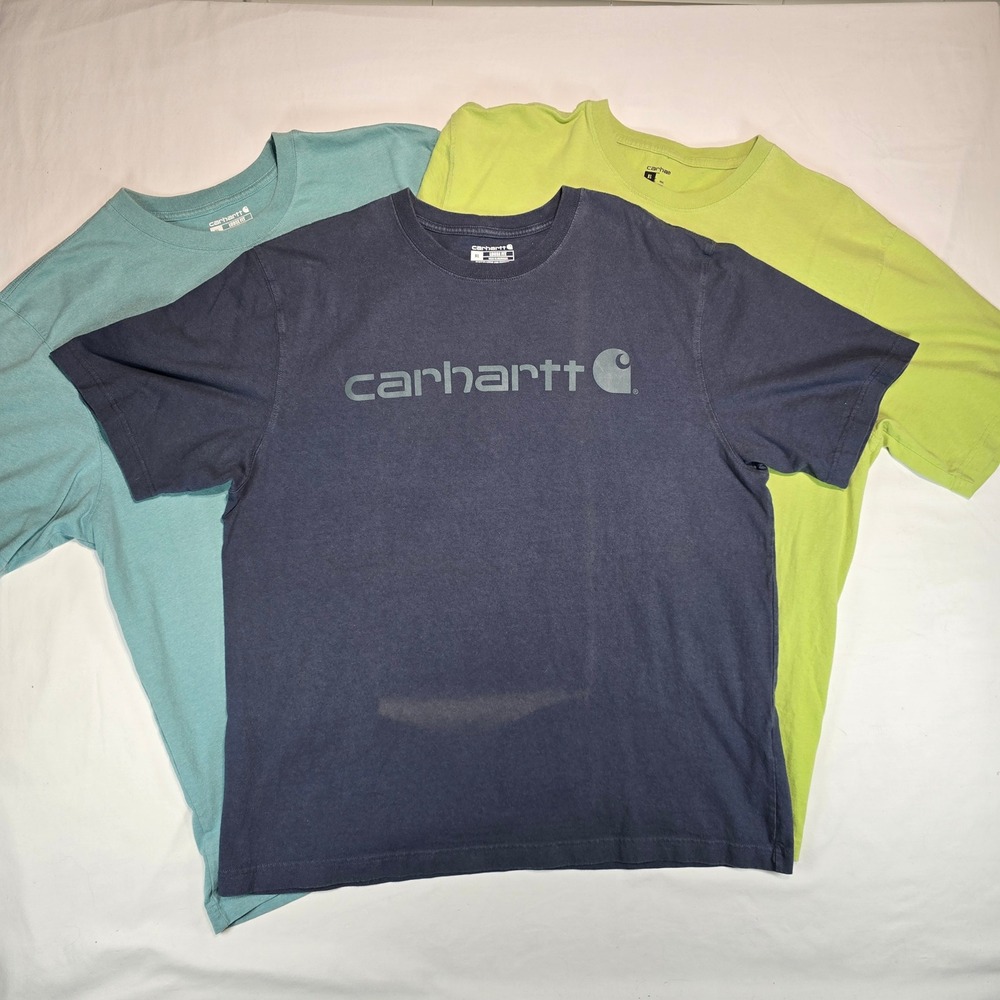 Carhartt Men XL Loose Fit Graphic T-Shirt Bundle 3 Pack Navy Teal Lime TK0195-M